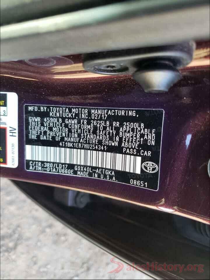 4T1BK1EB7HU254341 2017 TOYOTA AVALON