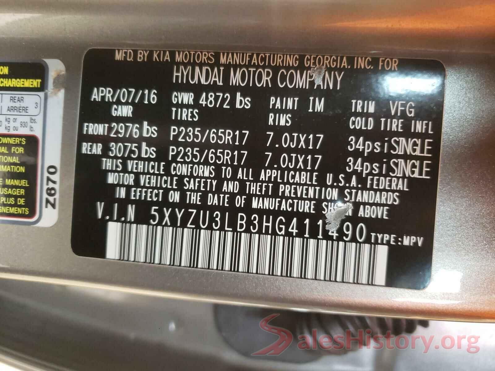 5XYZU3LB3HG411490 2017 HYUNDAI SANTA FE