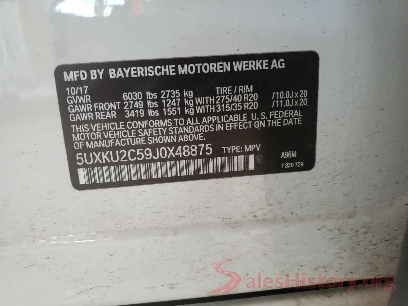 5UXKU2C59J0X48875 2018 BMW X6