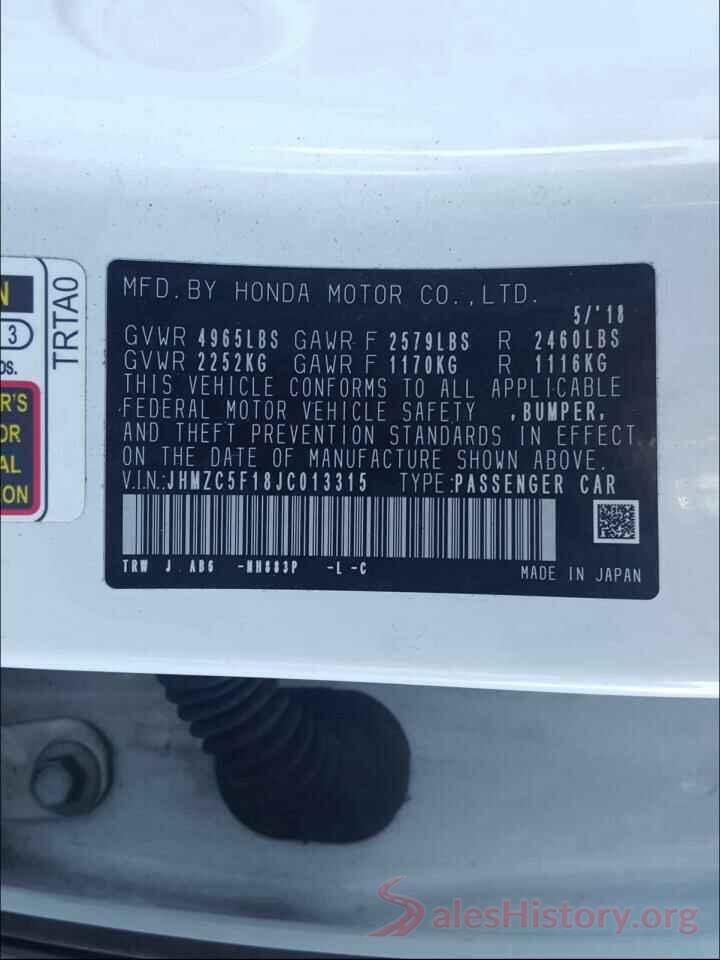 JHMZC5F18JC013315 2018 HONDA CLARITY