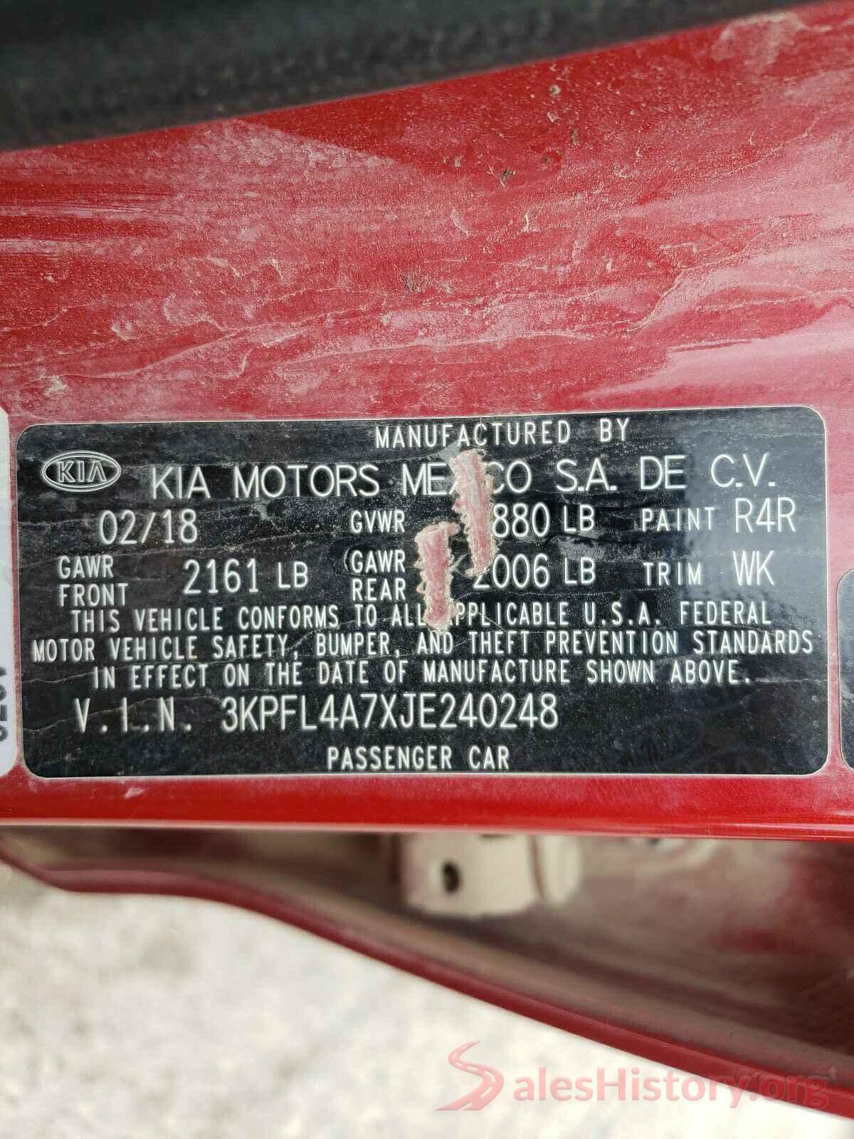 3KPFL4A7XJE240248 2018 KIA FORTE