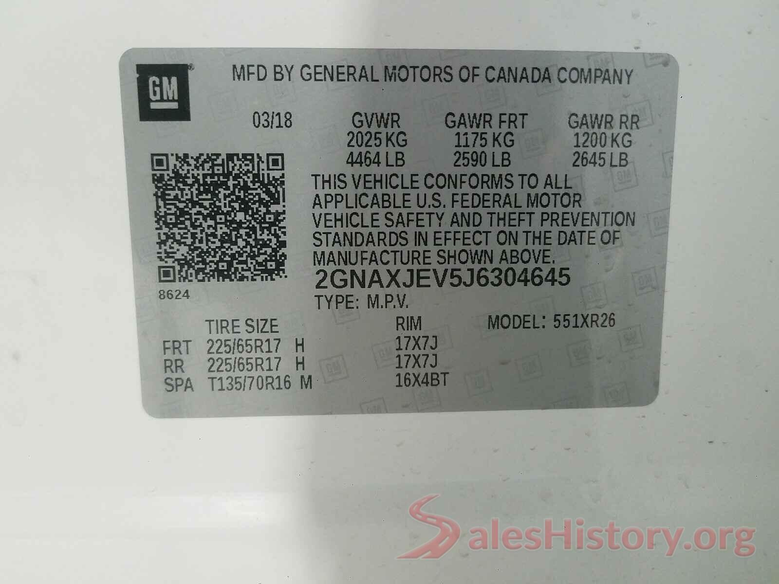 2GNAXJEV5J6304645 2018 CHEVROLET EQUINOX