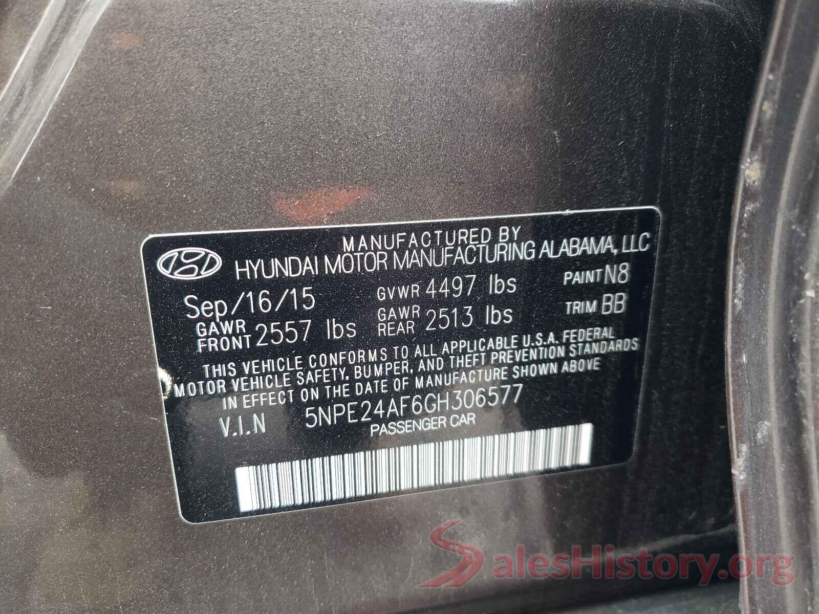 5NPE24AF6GH306577 2016 HYUNDAI SONATA