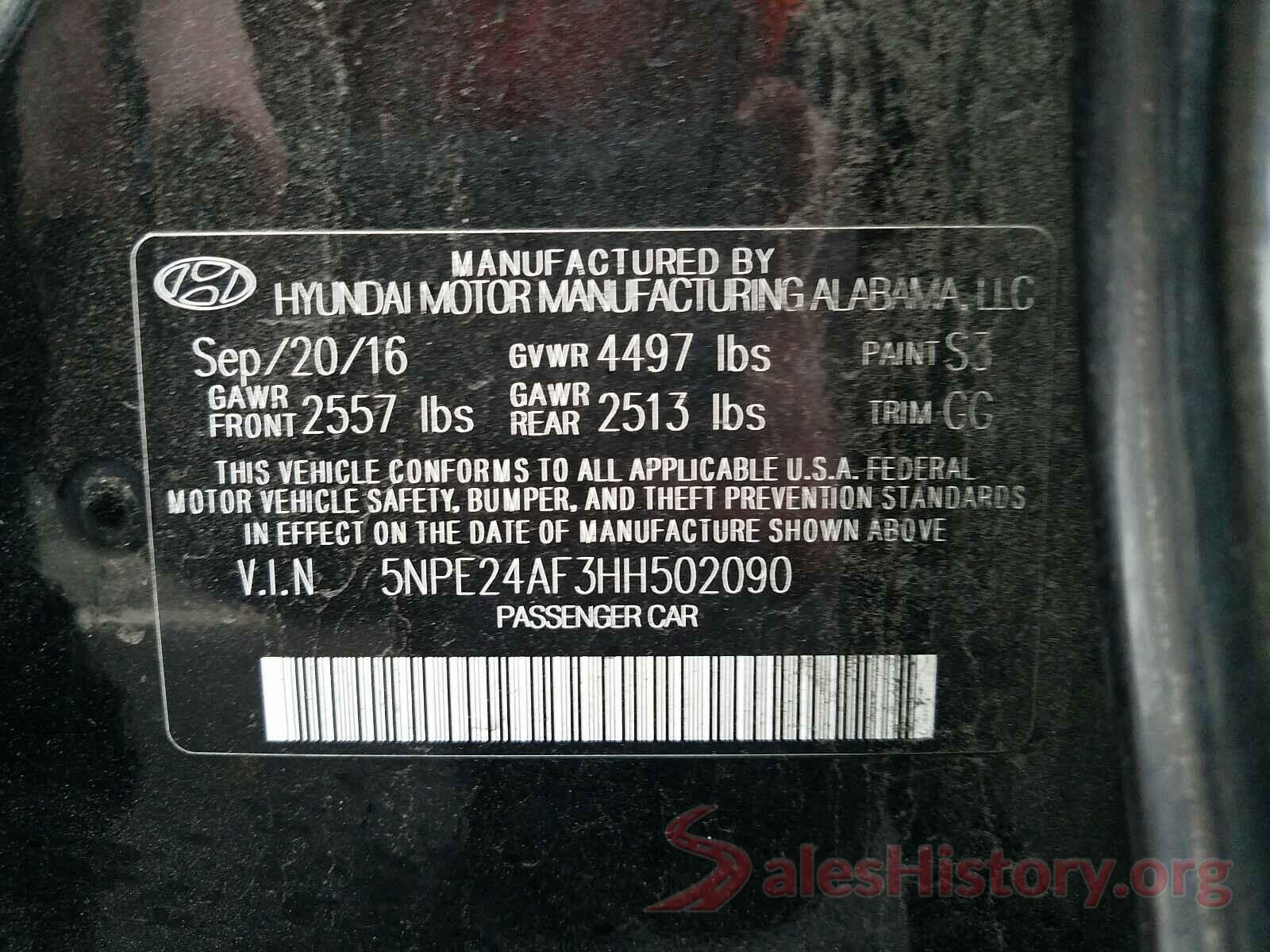 5NPE24AF3HH502090 2017 HYUNDAI SONATA