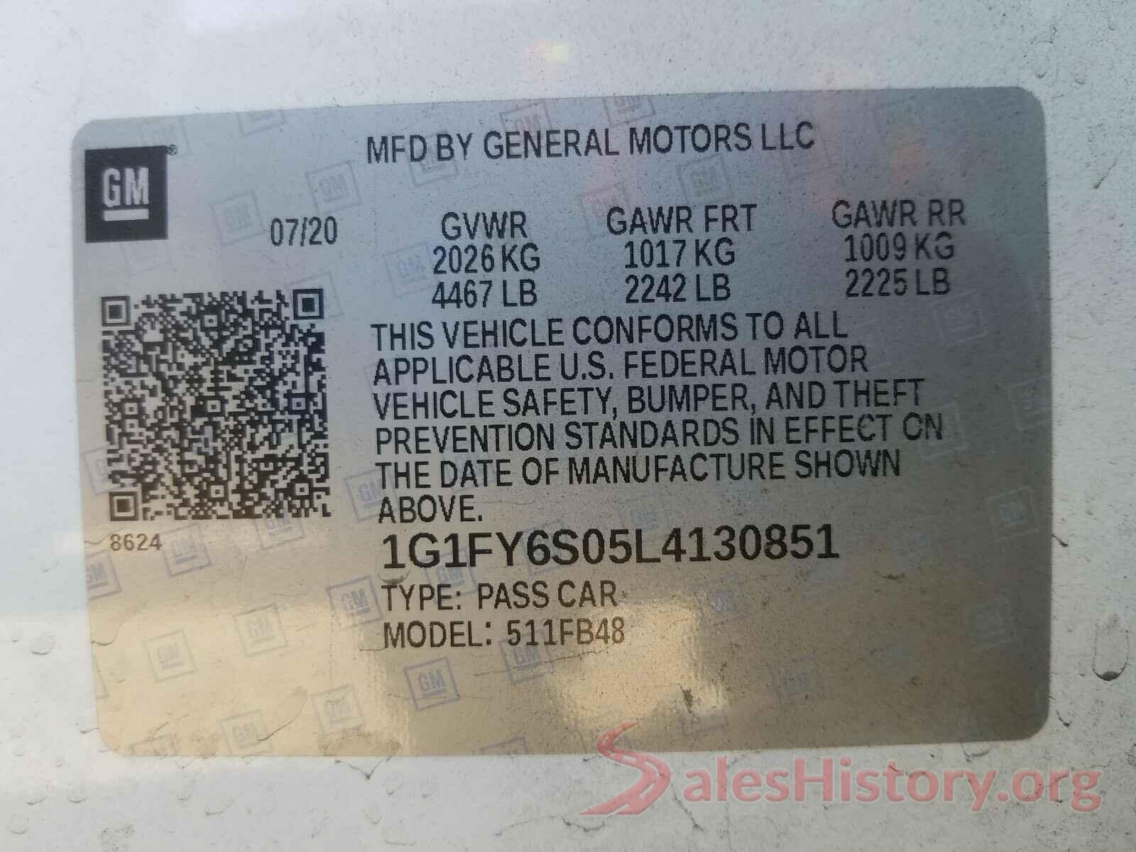 1G1FY6S05L4130851 2020 CHEVROLET BOLT