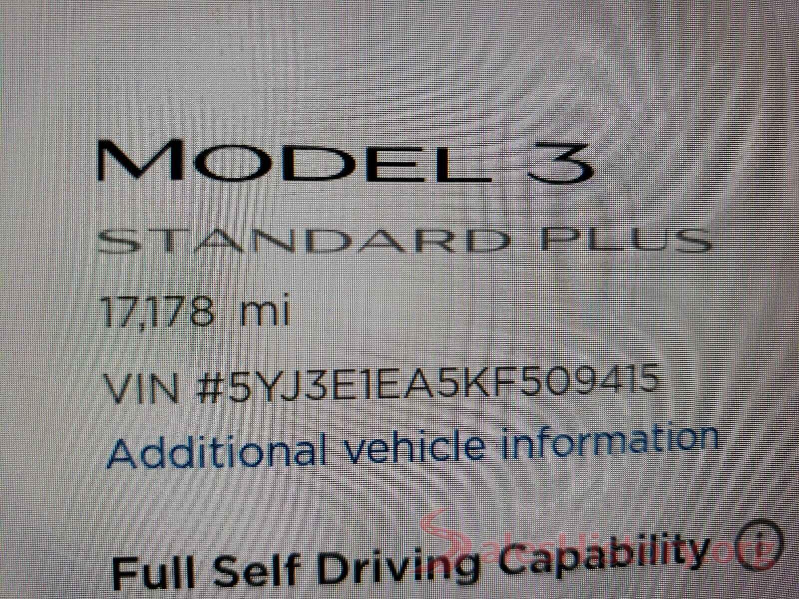 5YJ3E1EA5KF509415 2019 TESLA MODEL 3