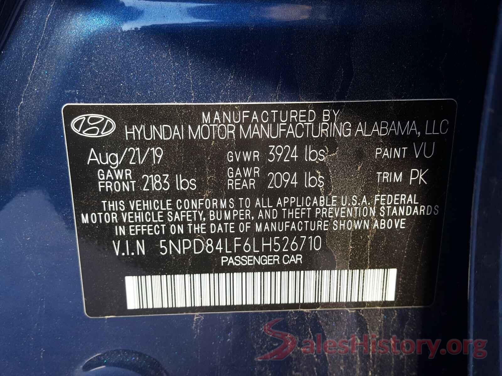 5NPD84LF6LH526710 2020 HYUNDAI ELANTRA