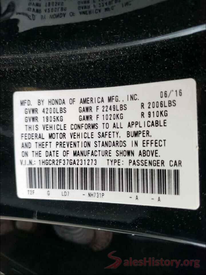 1HGCR2F37GA231273 2016 HONDA ACCORD