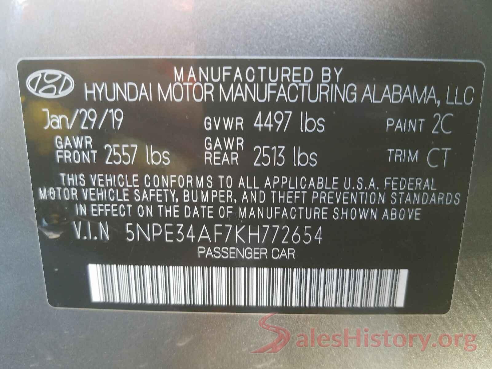 5NPE34AF7KH772654 2019 HYUNDAI SONATA