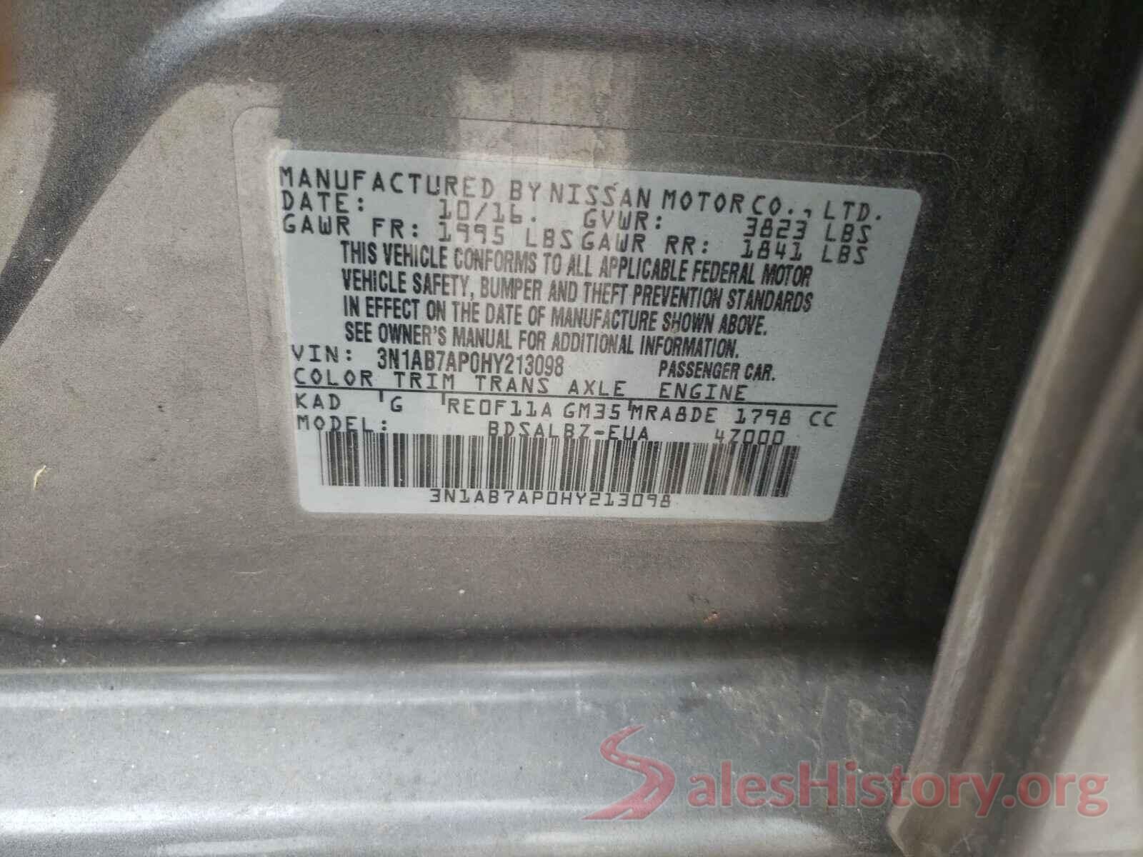 3N1AB7AP0HY213098 2017 NISSAN SENTRA