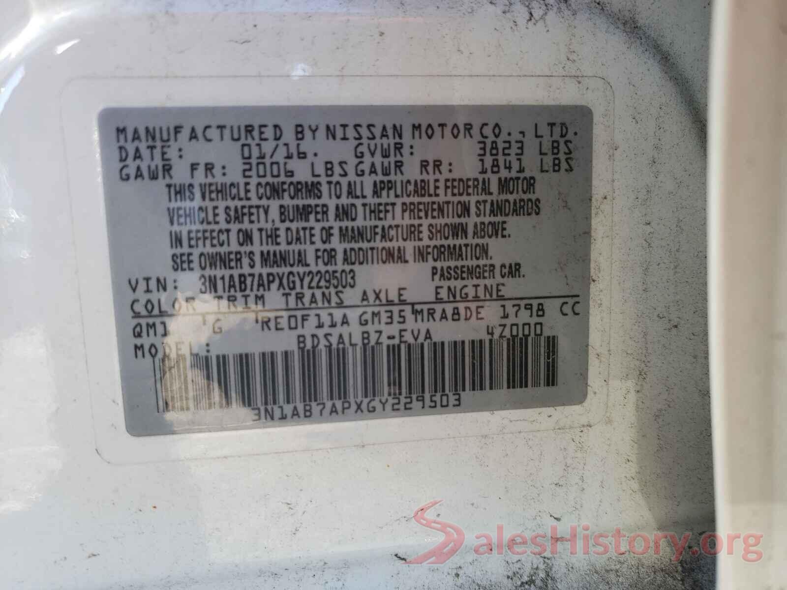 3N1AB7APXGY229503 2016 NISSAN SENTRA