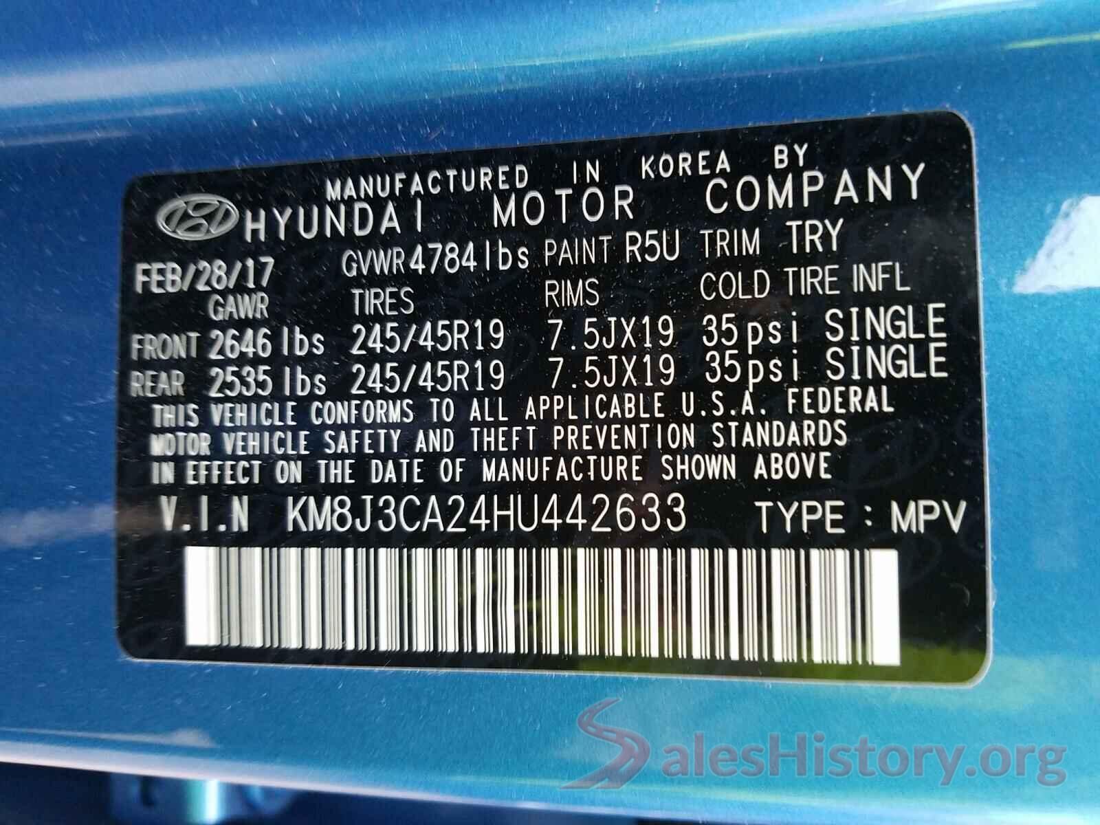 KM8J3CA24HU442633 2017 HYUNDAI TUCSON