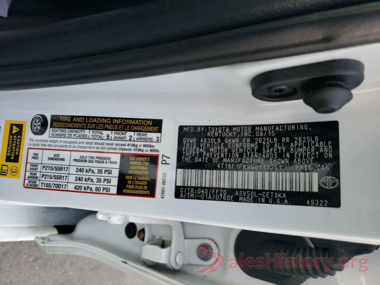 4T1BF1FK9GU119251 2016 TOYOTA CAMRY