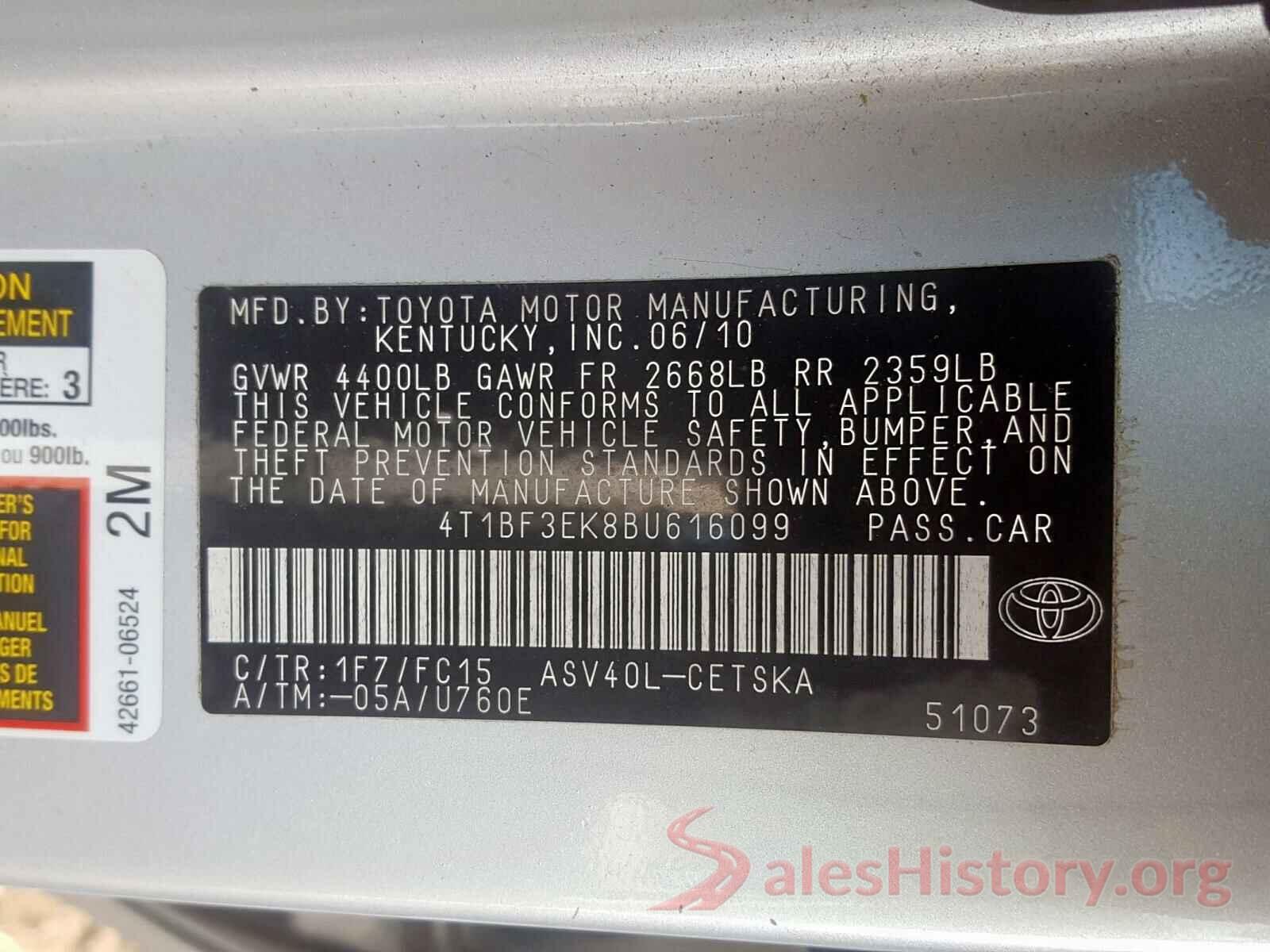 4T1BF3EK8BU616099 2011 TOYOTA CAMRY BASE