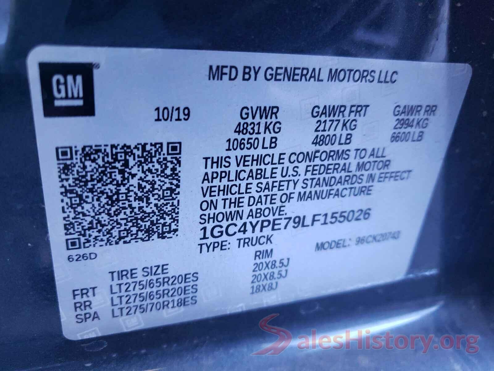 1GC4YPE79LF155026 2020 CHEVROLET SILVERADO