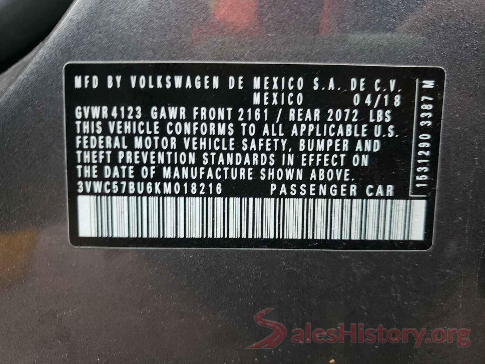 3VWC57BU6KM018216 2019 VOLKSWAGEN JETTA