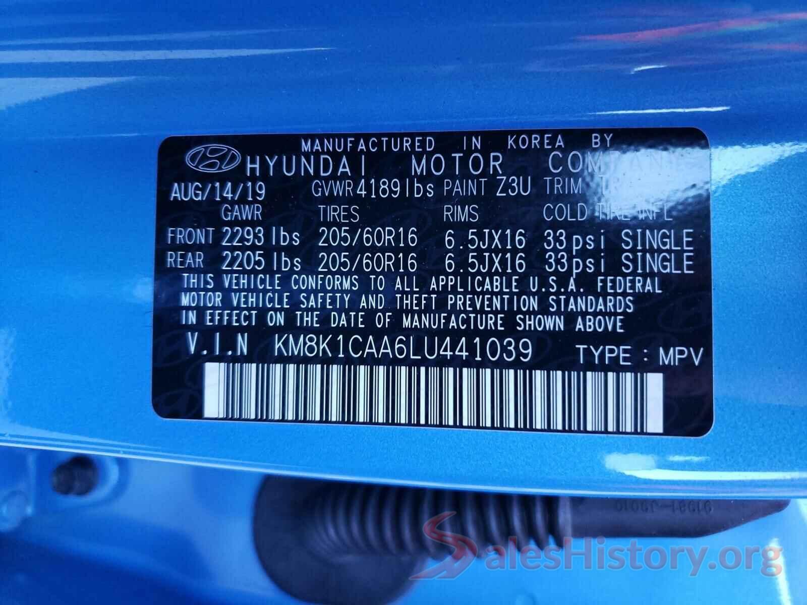 KM8K1CAA6LU441039 2020 HYUNDAI KONA