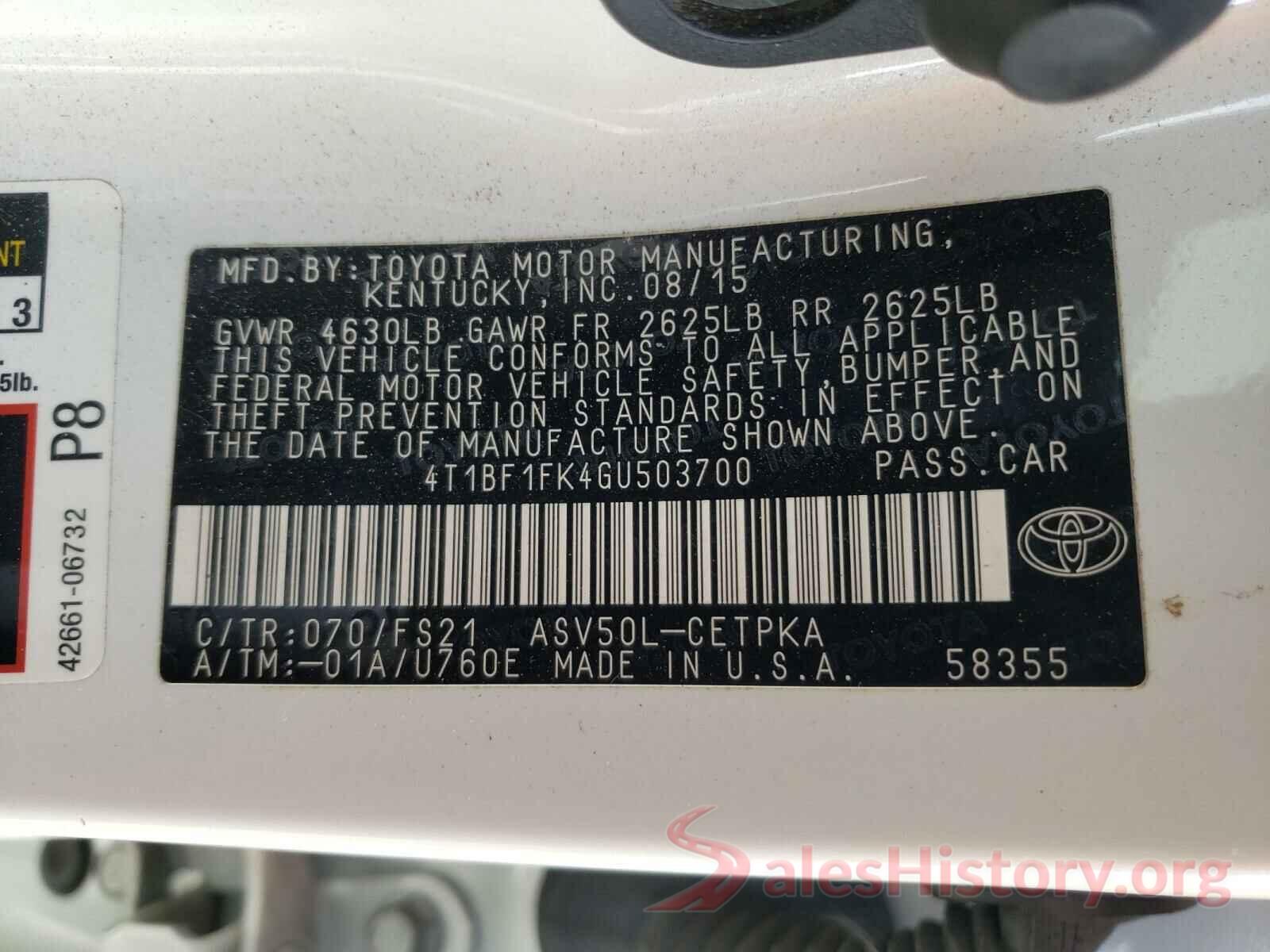 4T1BF1FK4GU503700 2016 TOYOTA CAMRY