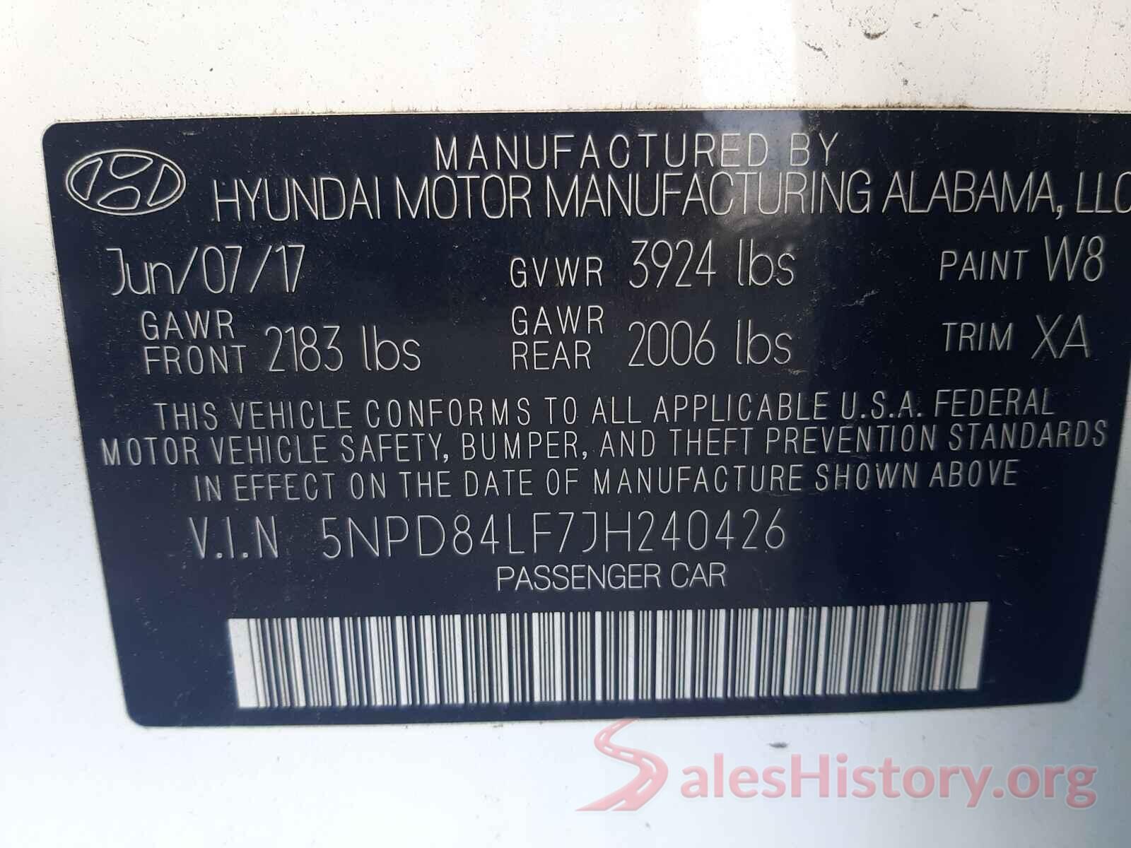 5NPD84LF7JH240426 2018 HYUNDAI ELANTRA