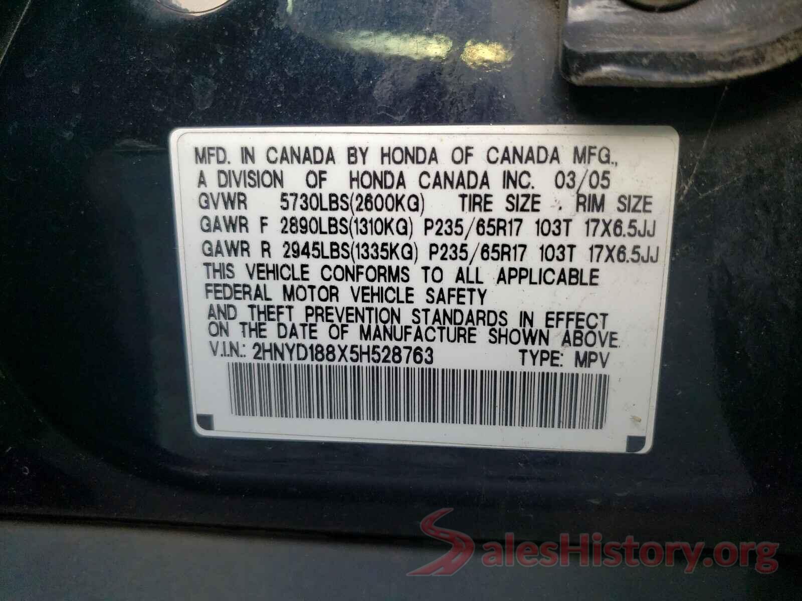 2HNYD188X5H528763 2005 ACURA MDX