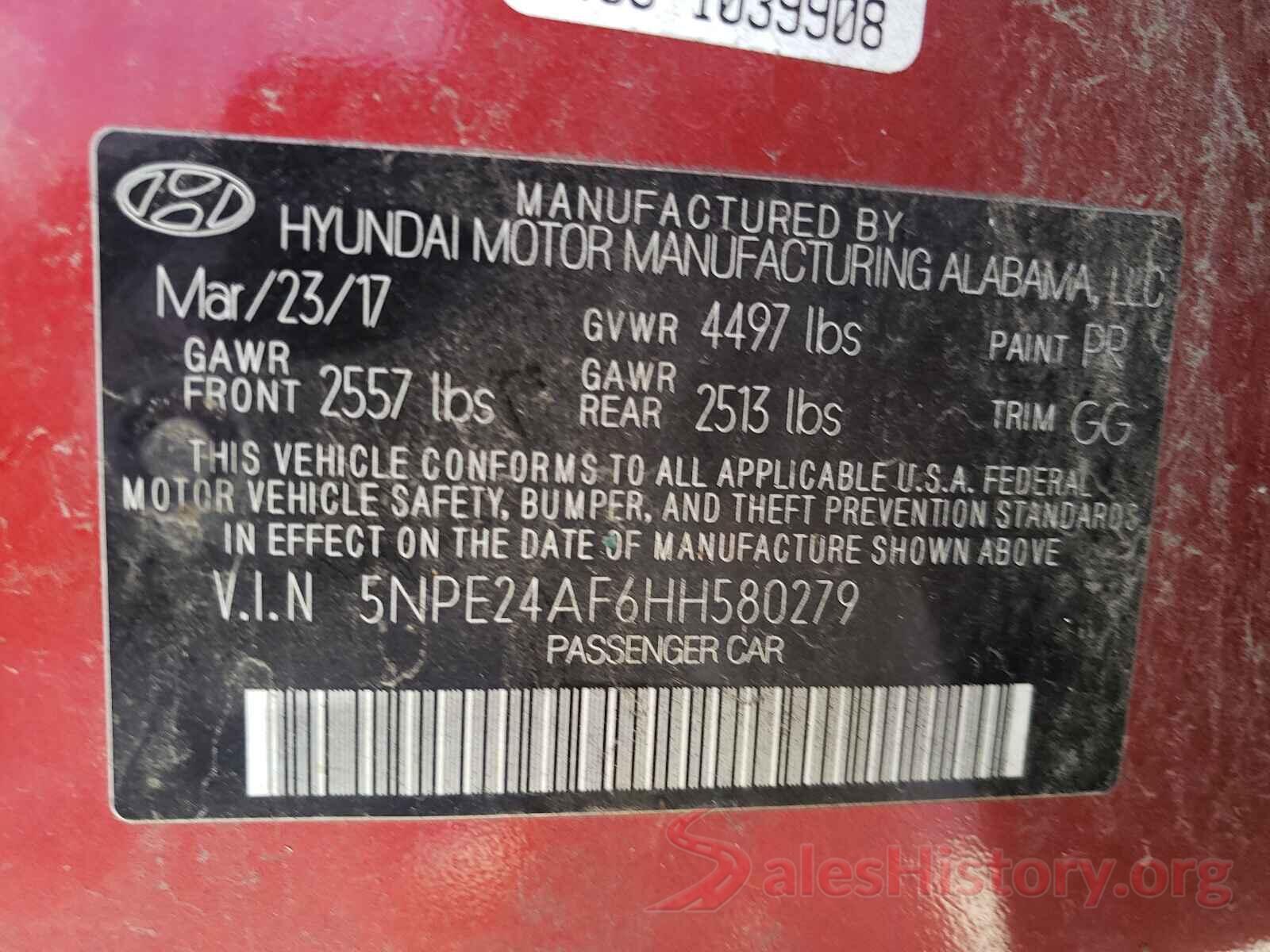 5NPE24AF6HH580279 2017 HYUNDAI SONATA