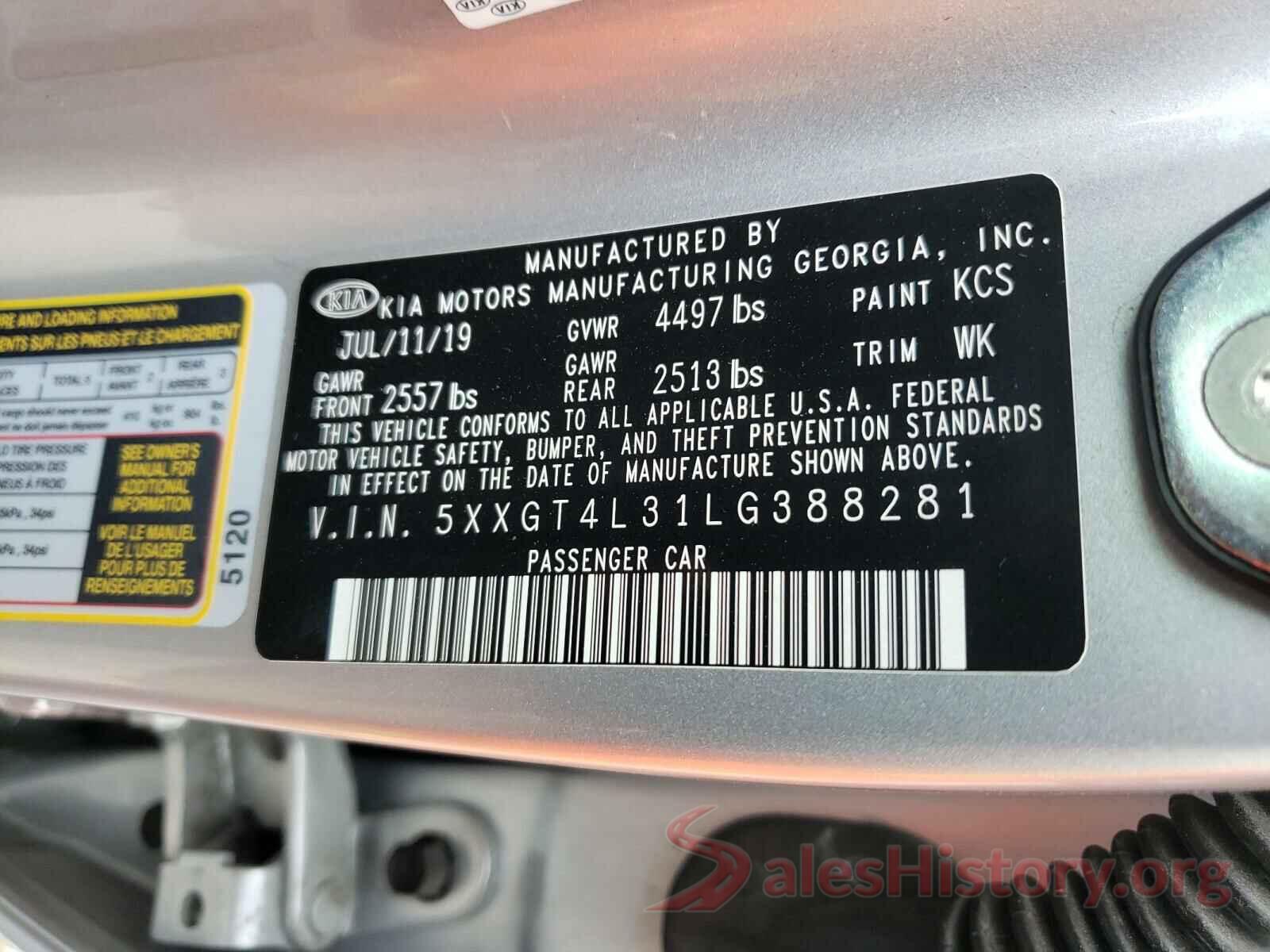 5XXGT4L31LG388281 2020 KIA OPTIMA