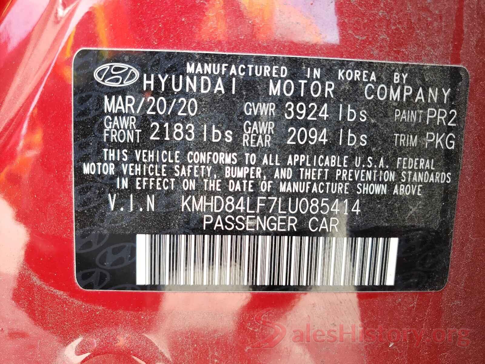 KMHD84LF7LU085414 2020 HYUNDAI ELANTRA