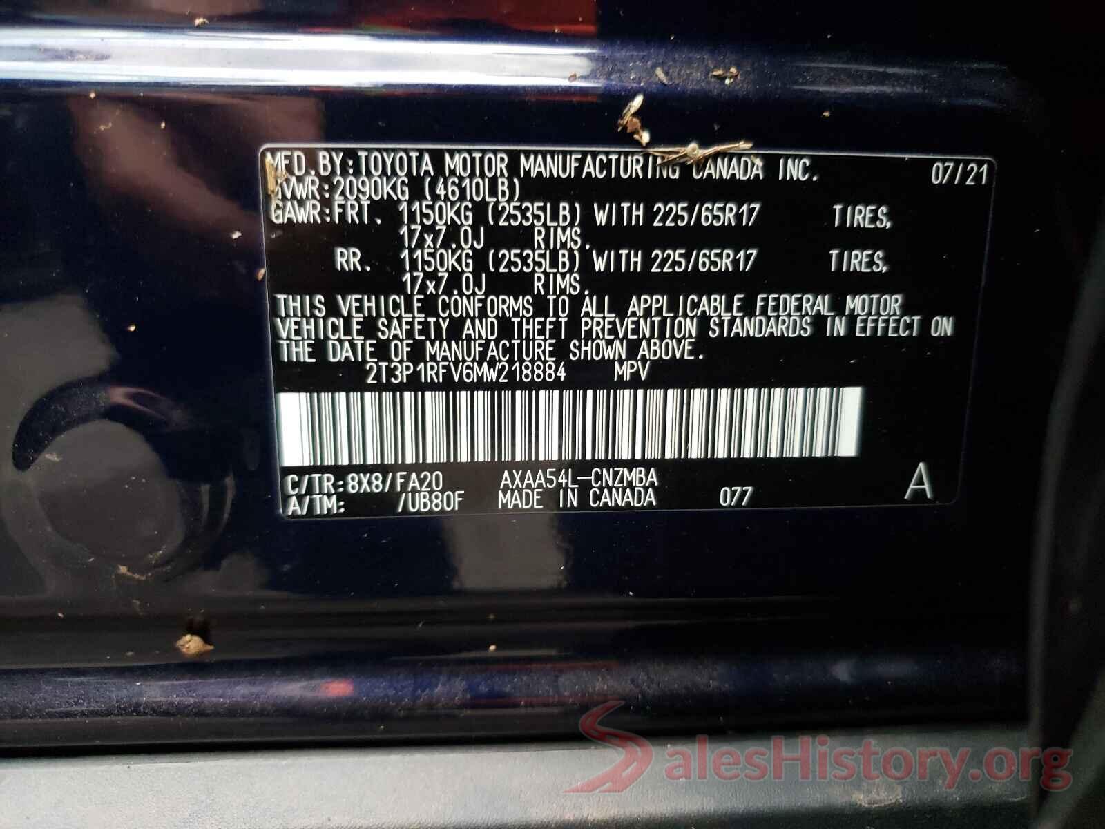 2T3P1RFV6MW218884 2021 TOYOTA RAV4