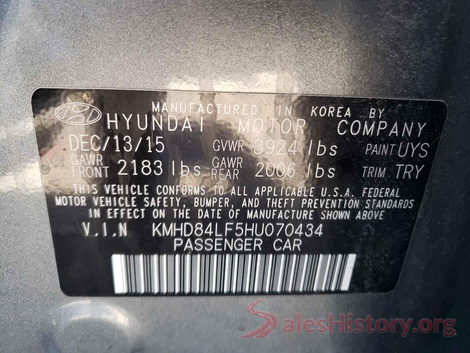 KMHD84LF5HU070434 2017 HYUNDAI ELANTRA