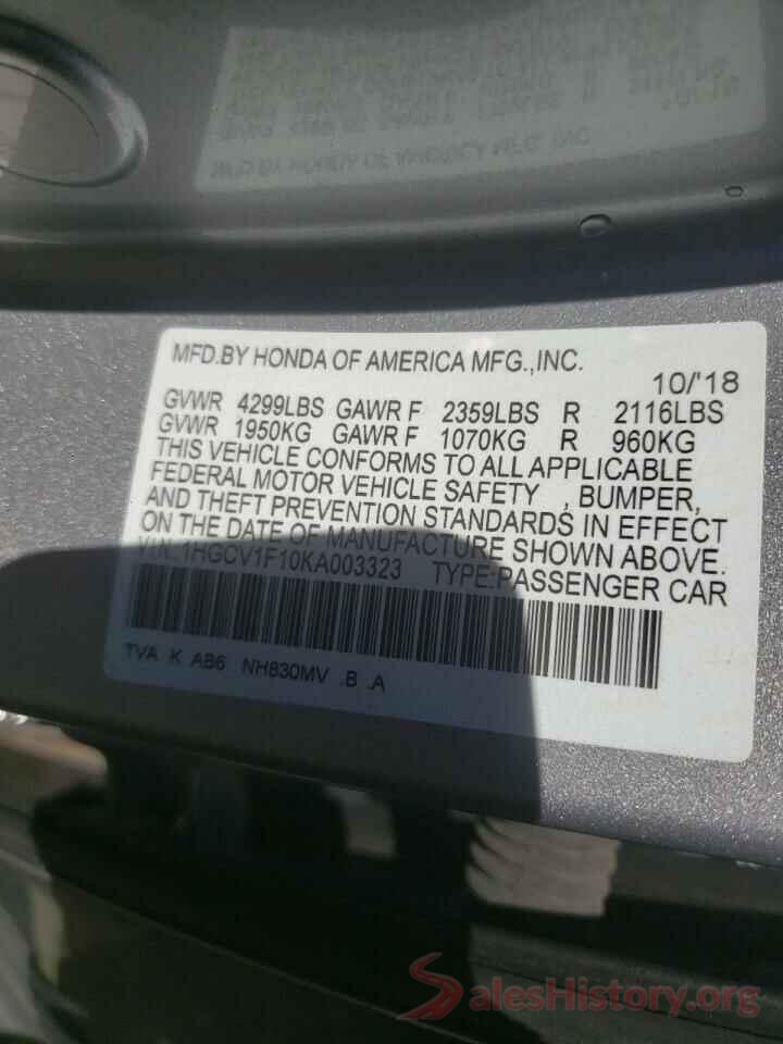 1HGCV1F10KA003323 2019 HONDA ACCORD