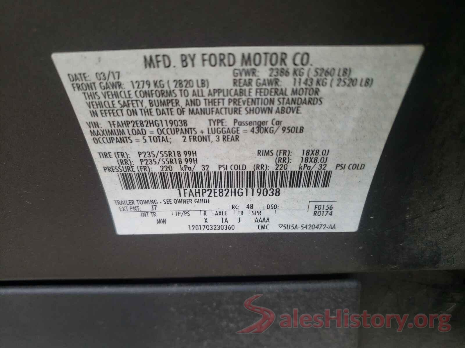 1FAHP2E82HG119038 2017 FORD TAURUS