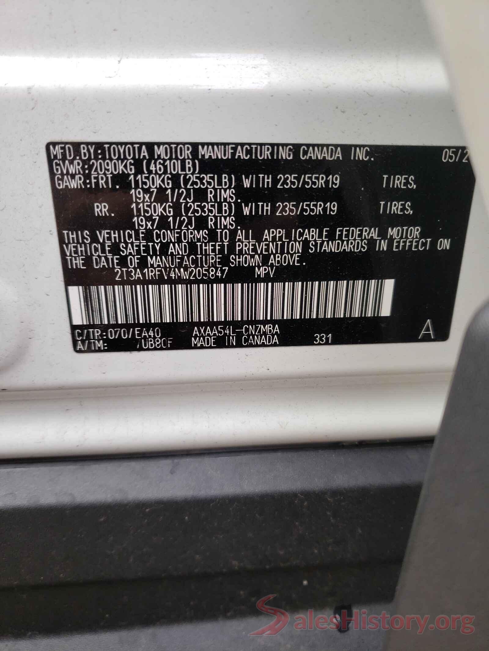 2T3A1RFV4MW205847 2021 TOYOTA RAV4