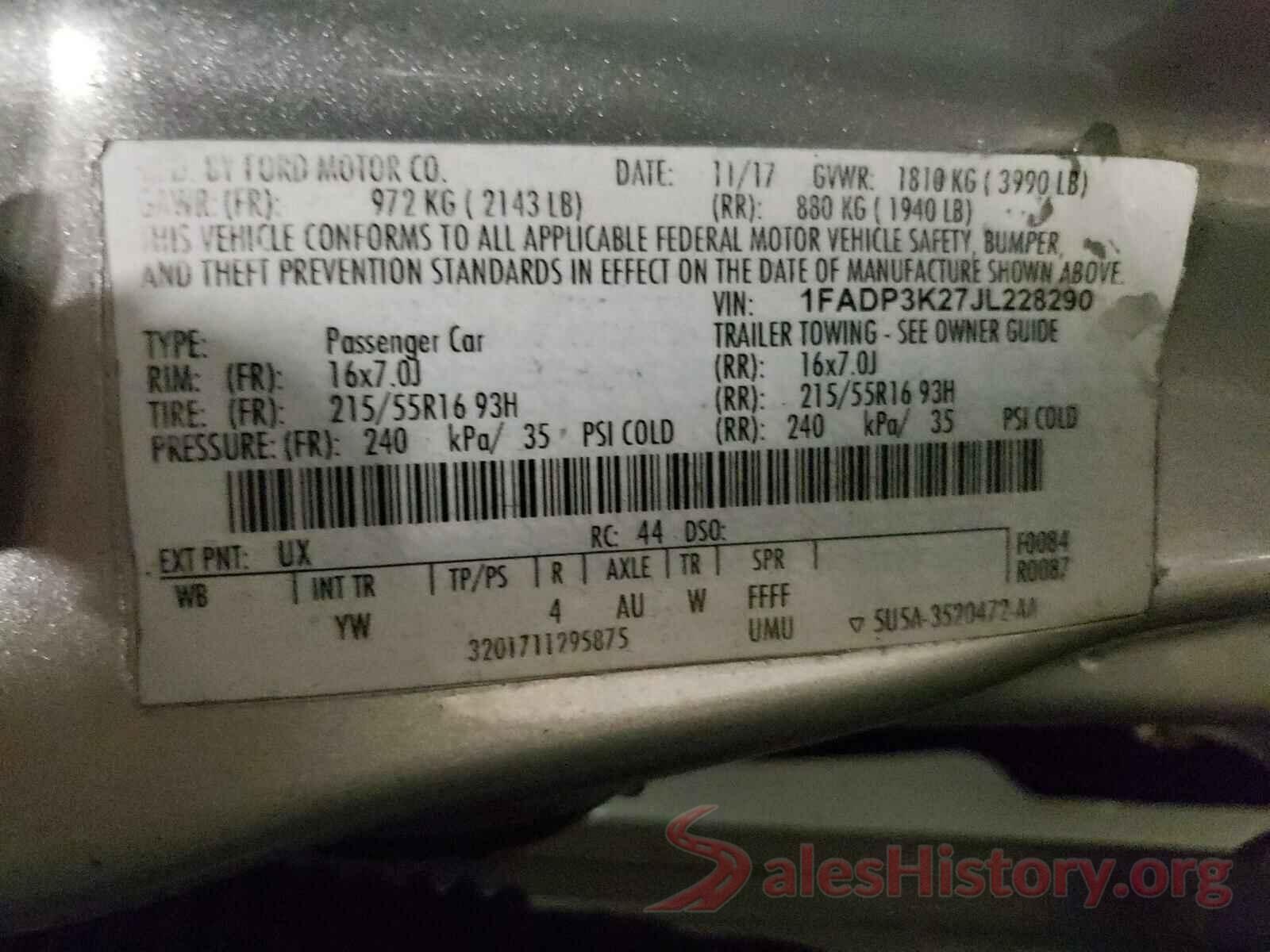 1FADP3K27JL228290 2018 FORD FOCUS