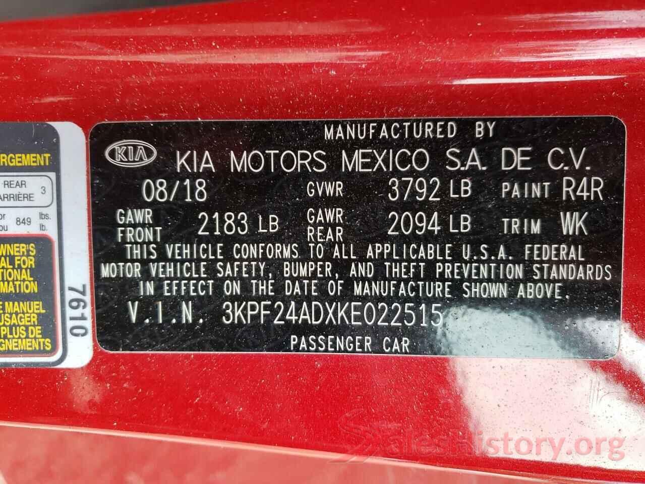 3KPF24ADXKE022515 2019 KIA FORTE