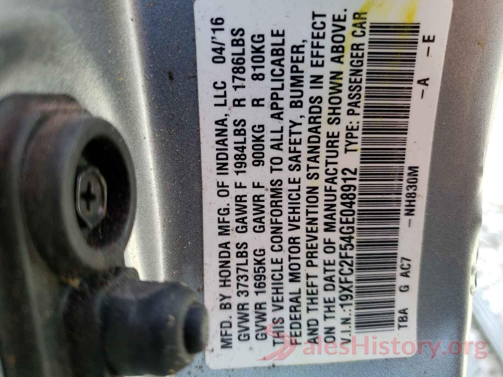 19XFC2F54GE048912 2016 HONDA CIVIC