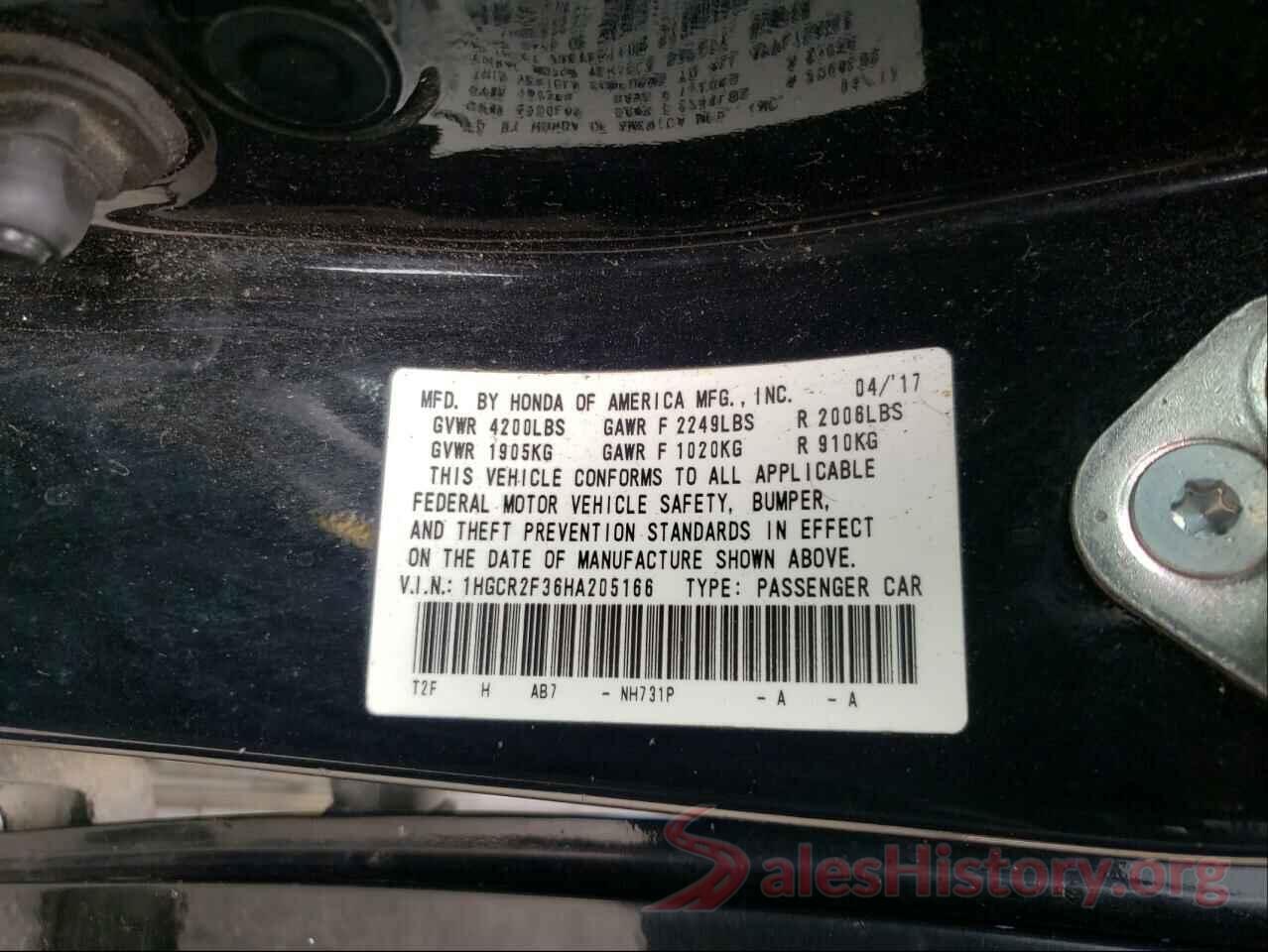 1HGCR2F36HA205166 2017 HONDA ACCORD