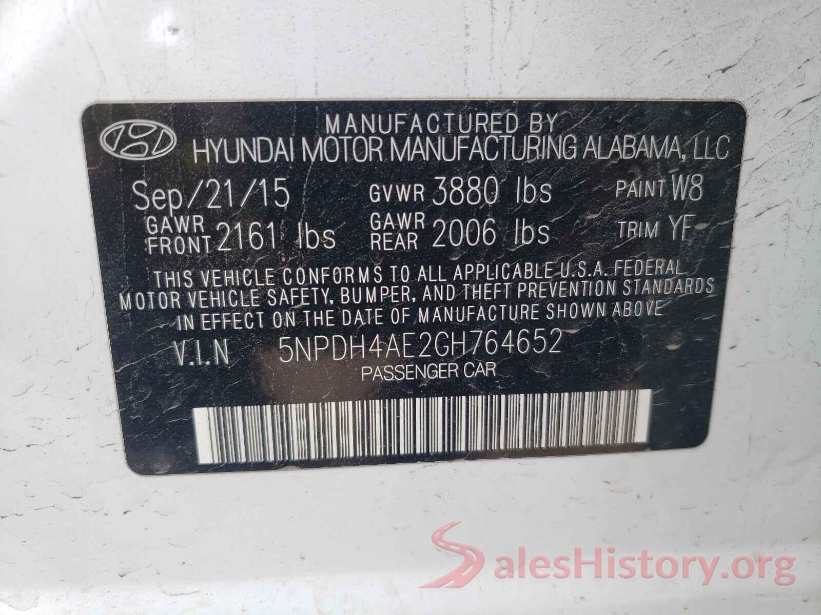 5NPDH4AE2GH764652 2016 HYUNDAI ELANTRA