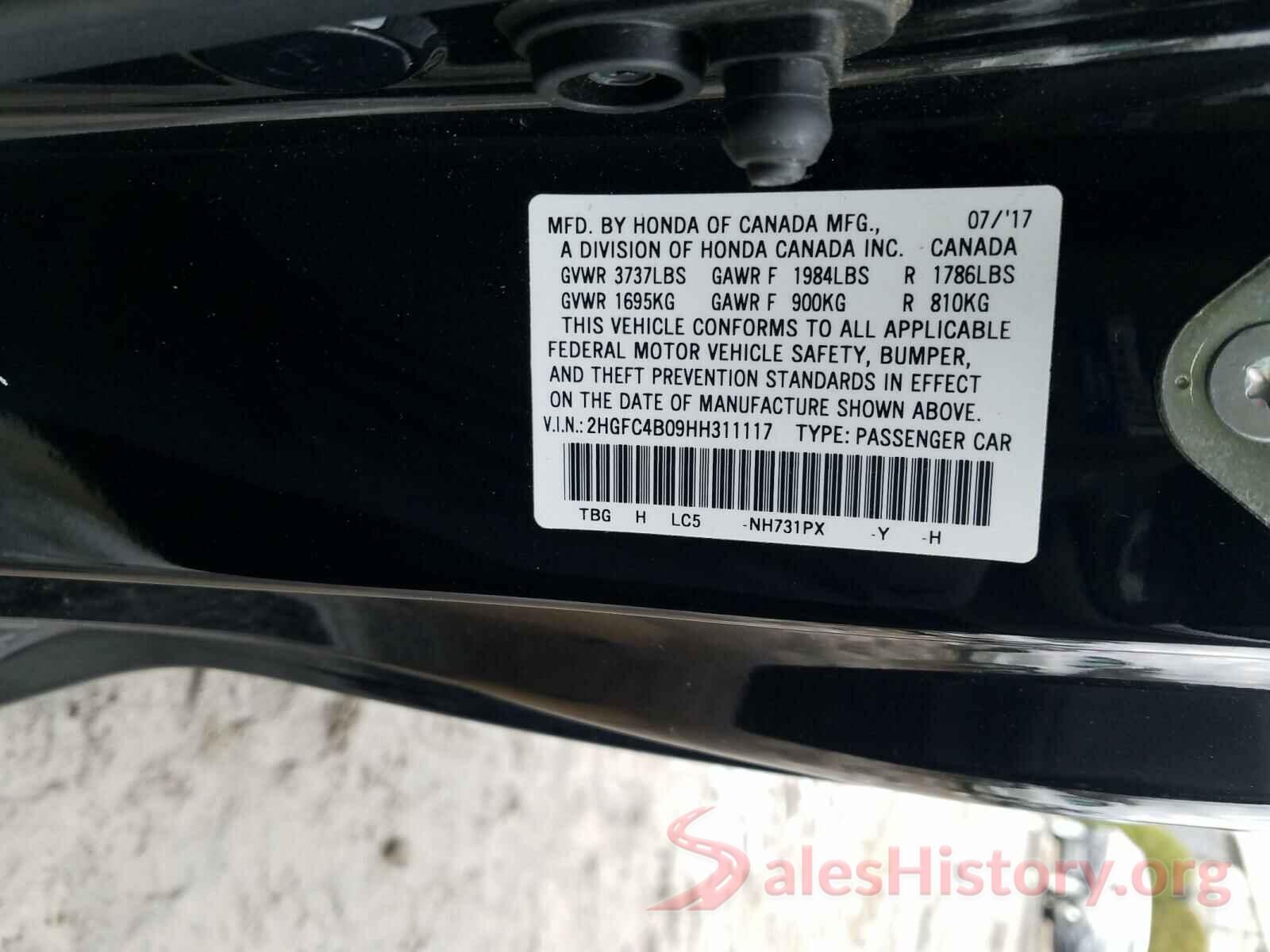 2HGFC4B09HH311117 2017 HONDA CIVIC