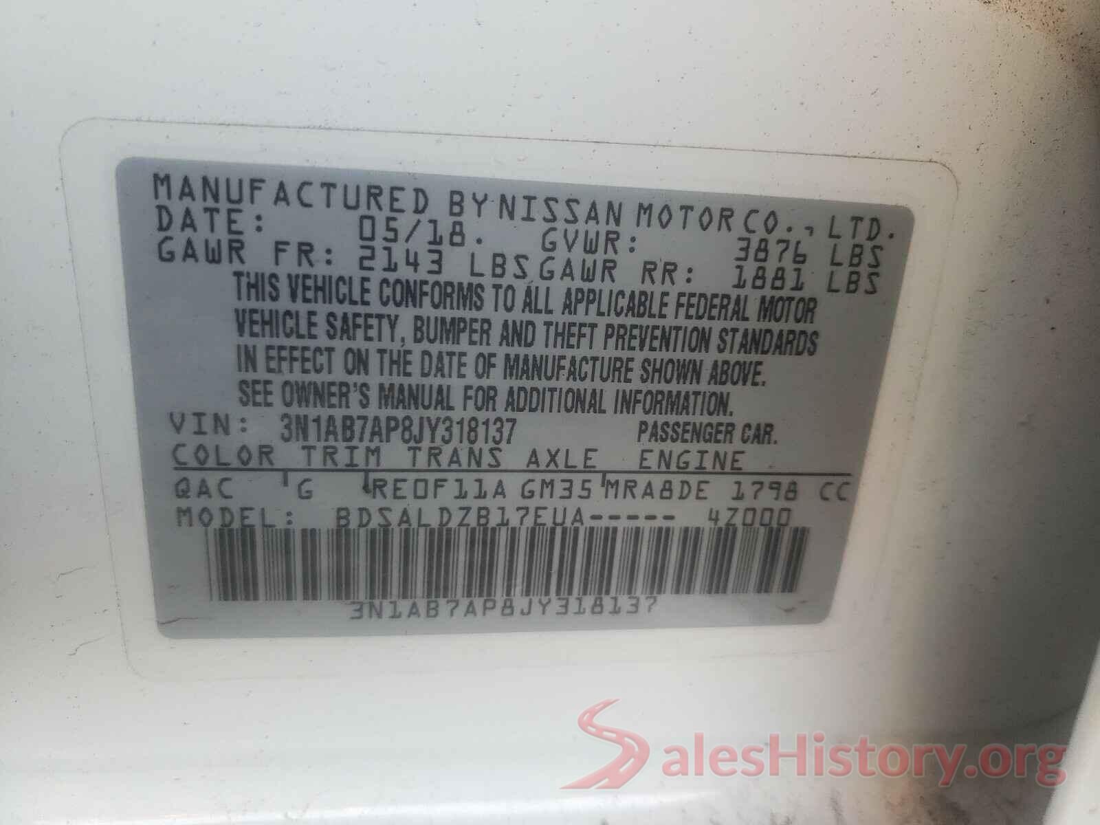 3N1AB7AP8JY318137 2018 NISSAN SENTRA