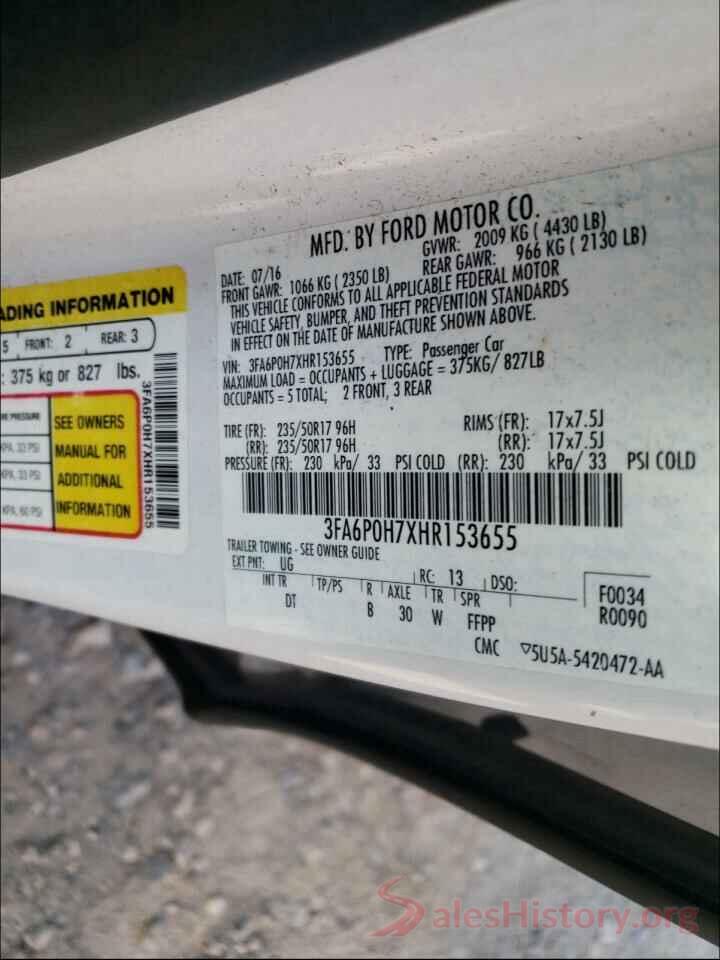 3FA6P0H7XHR153655 2017 FORD FUSION