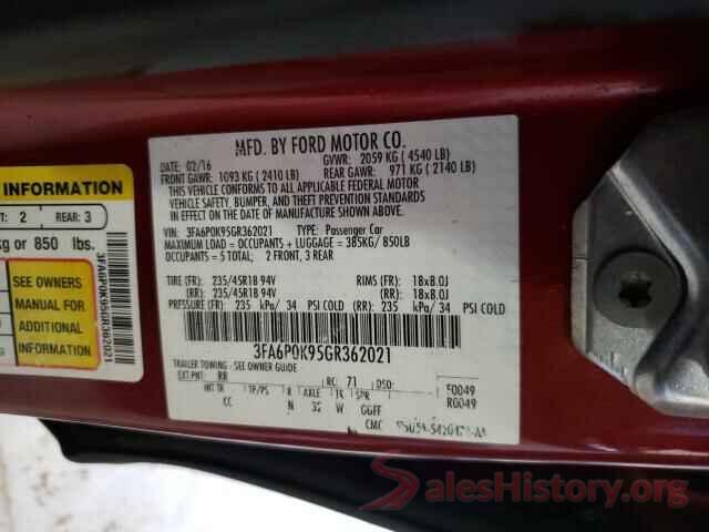 3FA6P0K95GR362021 2016 FORD FUSION