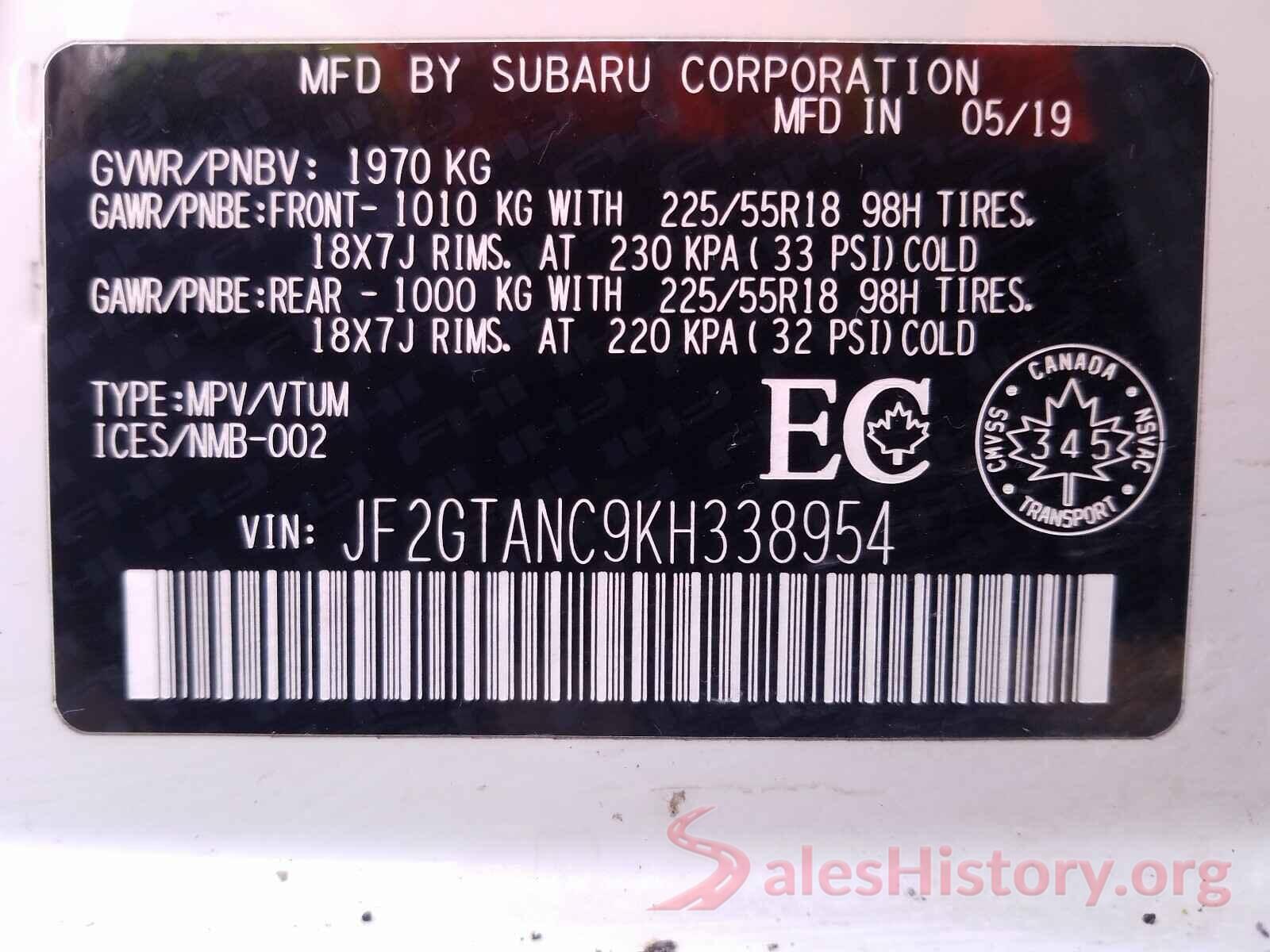 JF2GTANC9KH338954 2019 SUBARU CROSSTREK