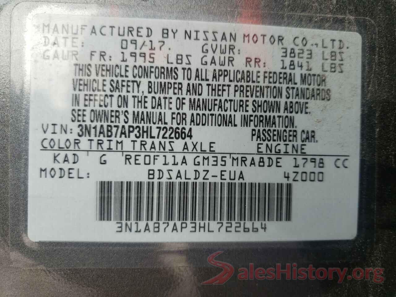 3N1AB7AP3HL722664 2017 NISSAN SENTRA