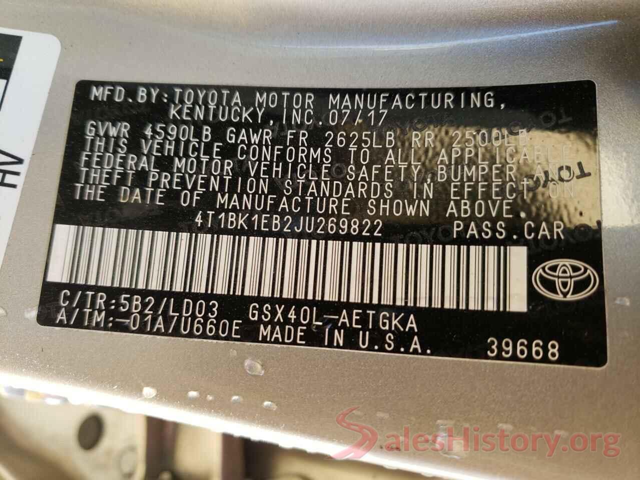 4T1BK1EB2JU269822 2018 TOYOTA AVALON