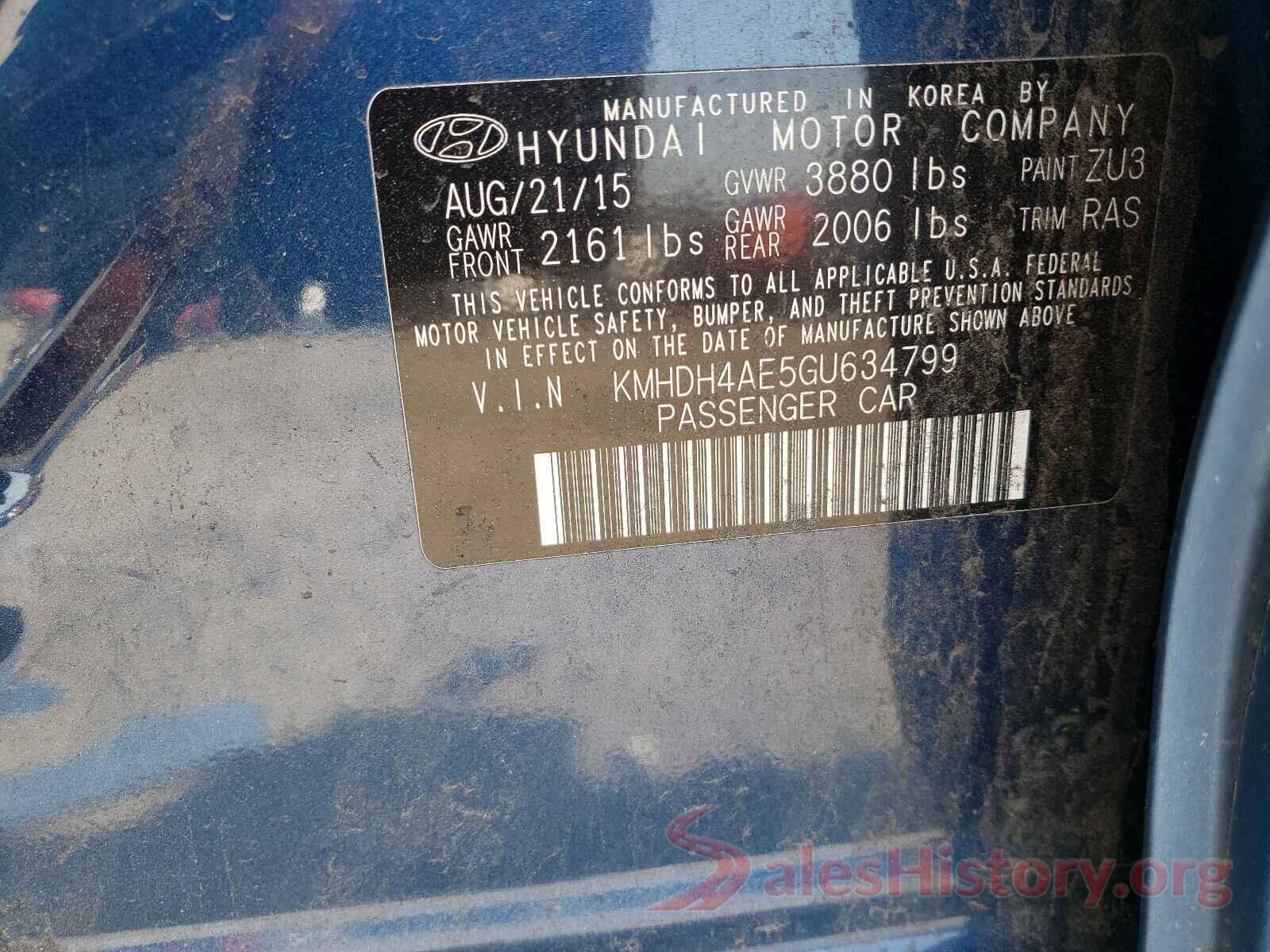 KMHDH4AE5GU634799 2016 HYUNDAI ELANTRA