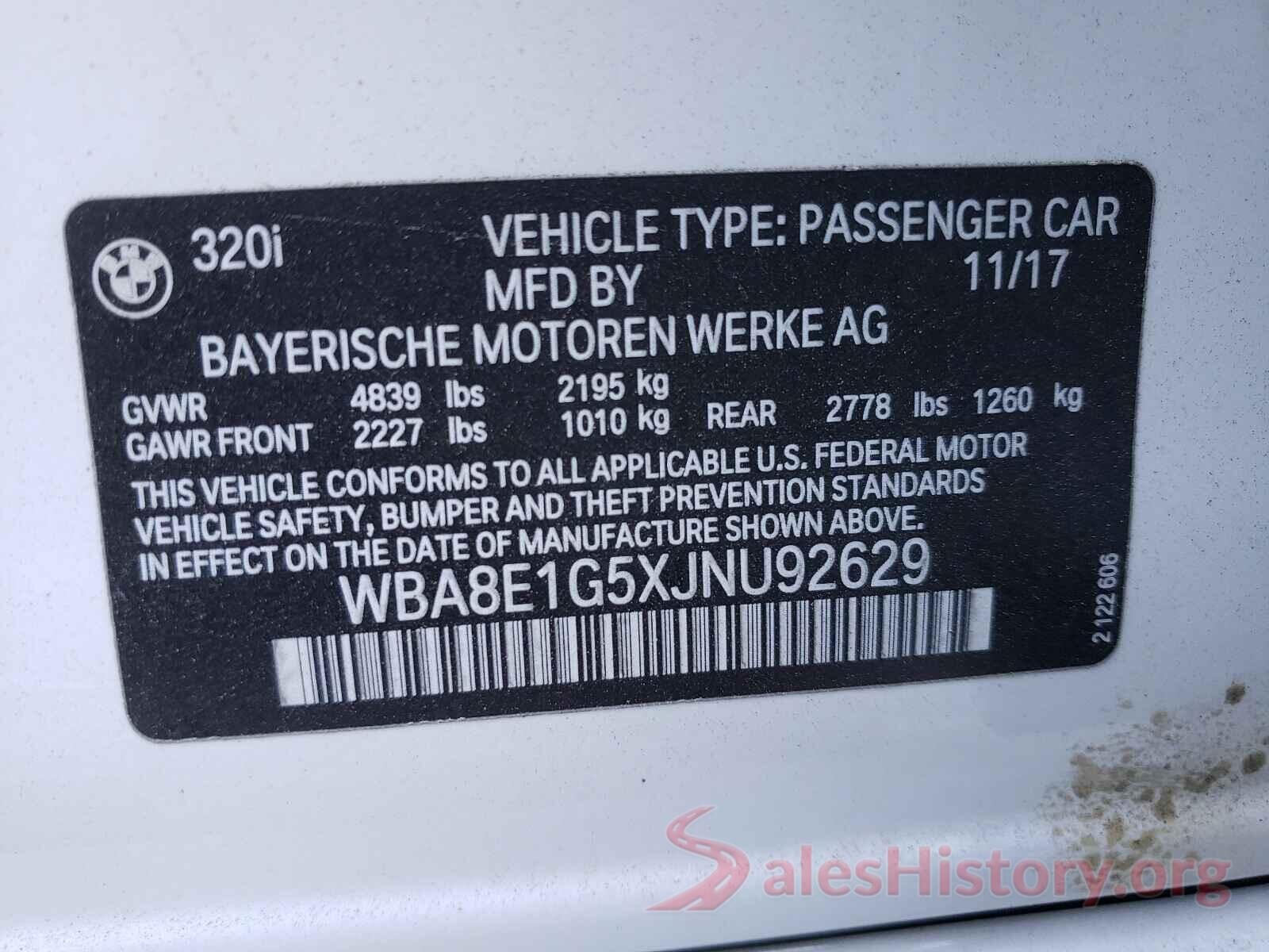 WBA8E1G5XJNU92629 2018 BMW 3 SERIES