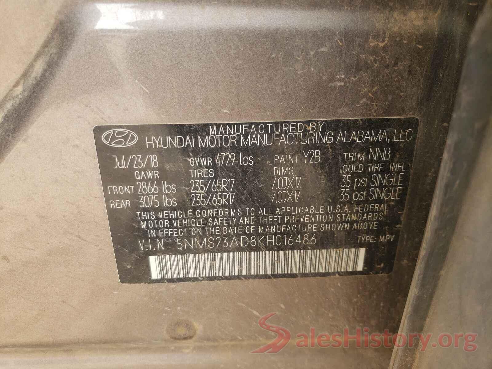 5NMS23AD8KH016486 2019 HYUNDAI SANTA FE