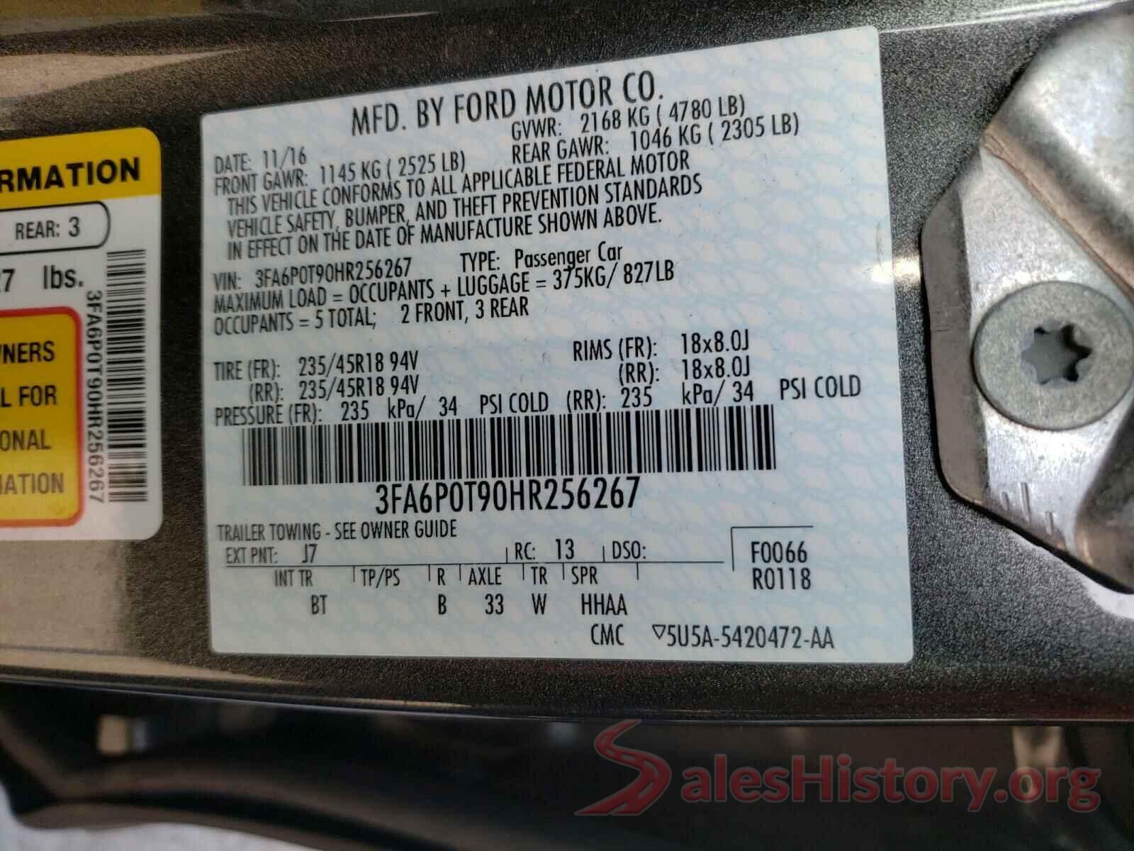 3FA6P0T90HR256267 2017 FORD FUSION