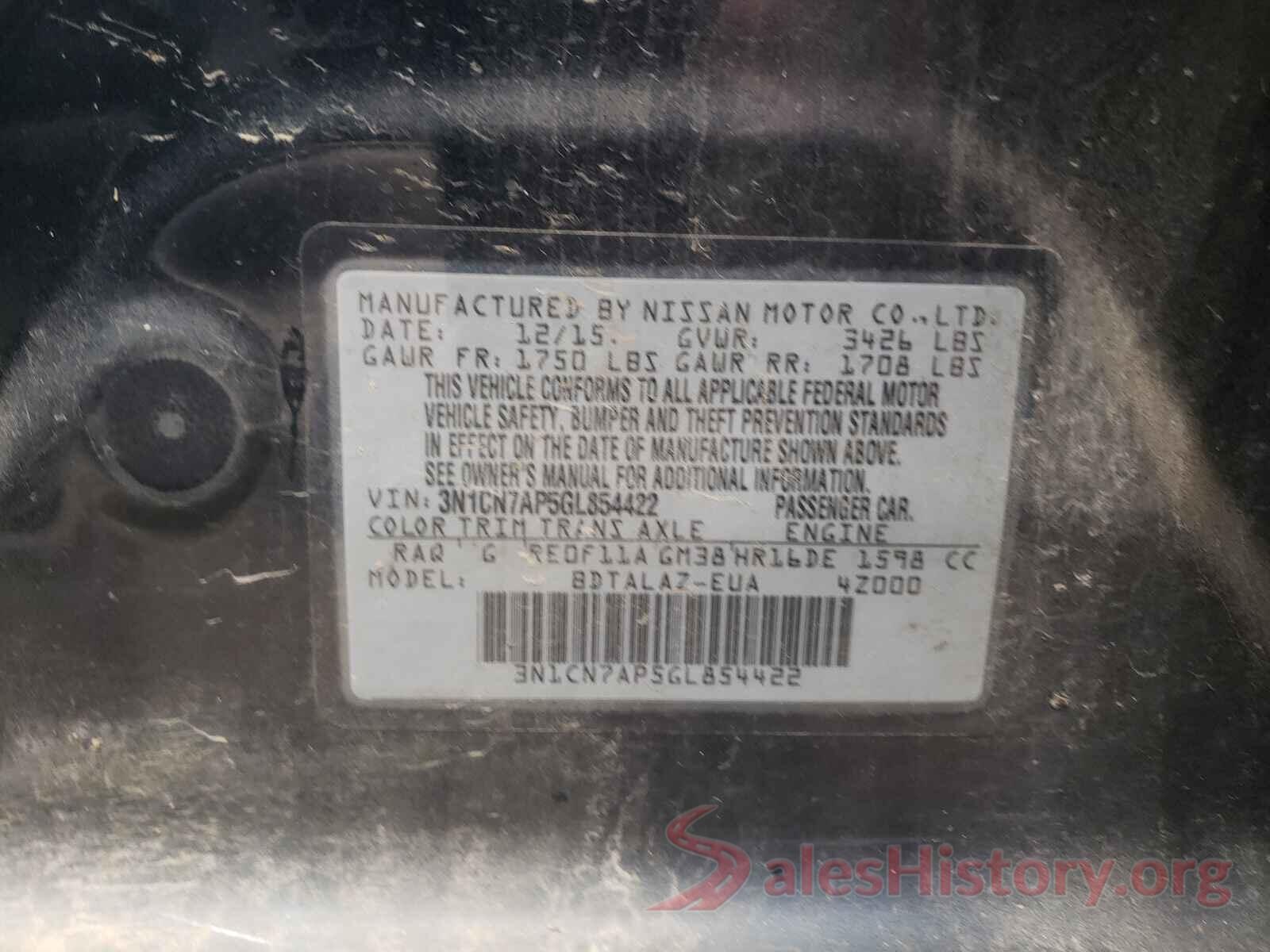 3N1CN7AP5GL854422 2016 NISSAN VERSA