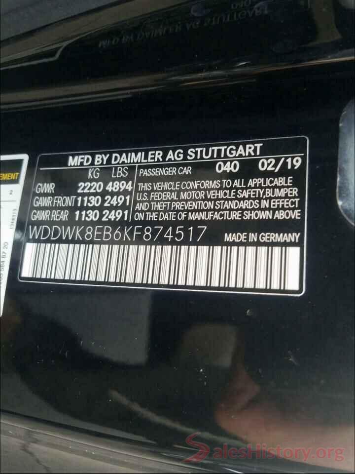 WDDWK8EB6KF874517 2019 MERCEDES-BENZ C CLASS